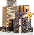 Larcenciel Wrapping Paper, Black and Gold Birthday Wrapping Paper w/Bow & Sticker, 6 Foil Design Gift Wrap Set, Luxury Gift Wrapping Paper Sheet for Birthday, Christmas, Anniversary, New Year, 70x50cm
