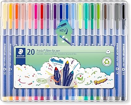 STAEDTLER 323 SB20 Triplus Colour Fibre-Tip Pens, 1.0mm - Assorted Colours (Pack of 20)