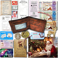 Santa's Lost Wallet Set for Kids, Secret Santa Gift, Money, Flying Licence, Paying Card, Mrs Clauses Photo, North Pole Stamps, Reindeer Food, Magic Key, Receipts and more. Wallet included.