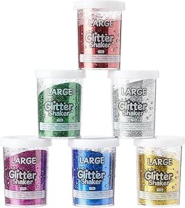 Baker Ross EX807 Jumbo Glitter Shakers for Arts and Crafts — Large (Pack of 6), 100g