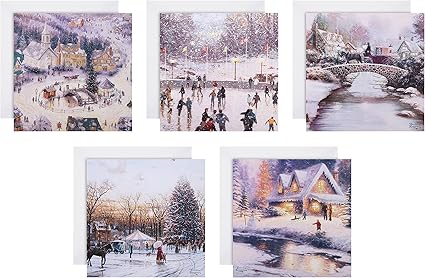 Hallmark Multipack Christmas Cards, Charity Cards, Pack of 30 in 5 Thomas Kinkade Designs, Ice Skating, Winter Activities