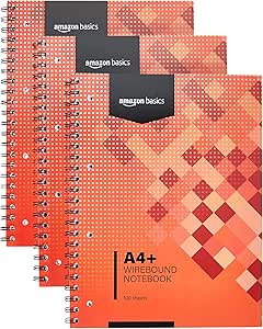 Amazon Basics Wirebound Notebook, 100 Sheets / 200 Pages, A5, 80GSM, red, [3-Pack]