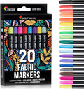Zenacolor 20 Fabric Markers Pens Set - Non Toxic Fabric Paint Fine Point Textile Marker Pen