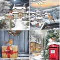Charity Christmas Cards Pack of 24. Each Christmas Card multipack has 4 different Robin designs. Large size 150x150mm. Verse Inside. Ecofriendly and UK made.