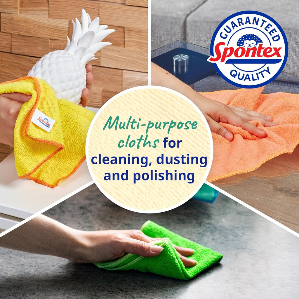 Spontex Microfibre Cleaning Cloths, 4-Pack, 30×30 cm, Assorted Colors