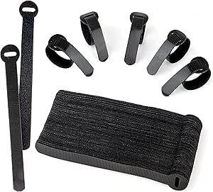 60 x Reusable Cable Ties Black, Adjustable Releasable Hook and Loop Cable Straps for PC Cable Management, Organizing Cords, TV, Desk