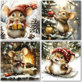 Charity Christmas Cards Pack of 32. Each Christmas Card multipack has 4 different Festive Mice designs. Ecofriendly and UK made. Verse Inside. Small 100 x 100mm card size.