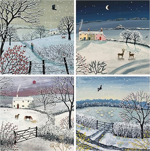 Charity Christmas Cards Pack of 24. Each Christmas Card Multipack has 4 Different "Winter Wonderland" Theme Designs. Ecofriendly and UK Made. Verse Inside. Large 150x150mm Card Size.